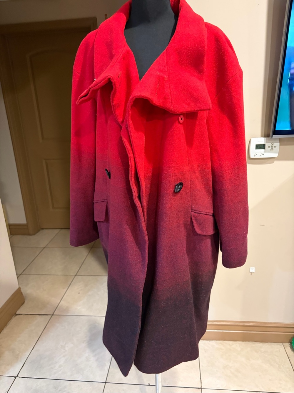 Worthington Red to Burgundy Ombre Double-Breasted Pea Coat